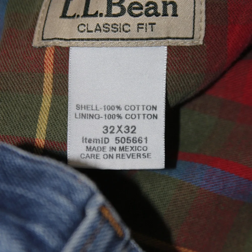 VTG LL Bean Flannel Lined Jeans Mens 32x32 Blue‎ Classic Fit 505661 Distressed
